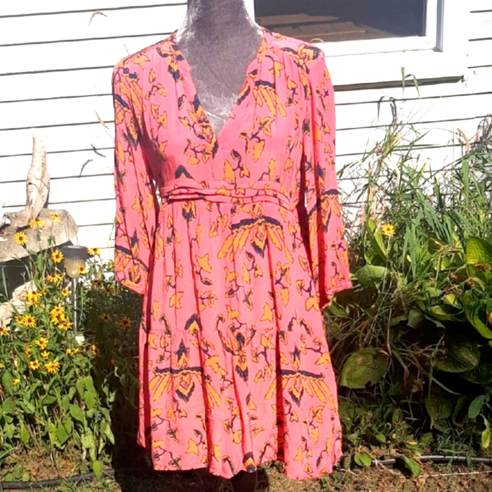 ba&sh💞Vibrant Pink with Orange/Yellow Pattern Dress Size 1 (M)